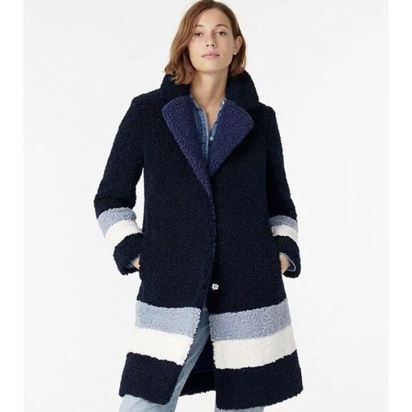 J. Crew Teddy Sherpa Topcoat in Colorblock Size Small - Picture 1 of 10